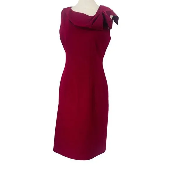 tahari burgundy dress ELIE TAHARI Burgundy Long Sleeve Bodycon Midi Dress W/ Cutout Detail Size L